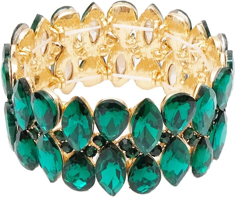 chaoyite Store Women's Statement Stretch Bangle Wide Teardrop Marquise-Shape Crystal Elastic Bracelet Art Deco Bridal Jewelry - Image 1